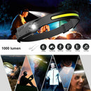 COB LED Headlamp USB Rechargeable Headlight Torch Work Light Bar Head Band Lamp