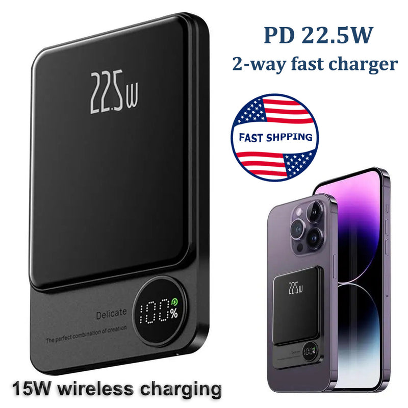 10000mAh Magnetic Power Bank PD 22.5W Wireless Fast Charge + Type C For iPhone