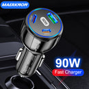 90W Car Charger PD30W &QC3.0 Multi Port Type C Cigarette Lighter USB Charger