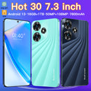 NEW Hot30 Smartphone 7.3" HD Screen 16GB+1TB 
Dual SIM Android 13 Unlocked Mobile Phones 7800mAh